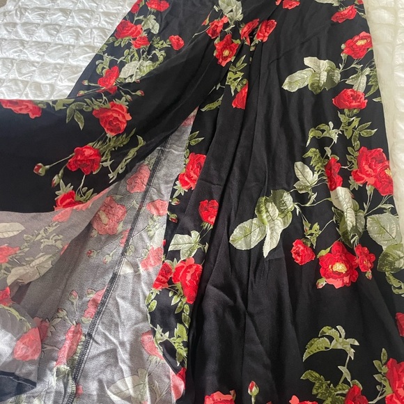 Olivaceous Black Maxi Skirt with Red Floral Design - Picture 4 of 7